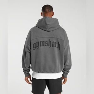 Mens Gymshark Heavyweight Old English Sweatshirt Hoodie Washed Black Size Large